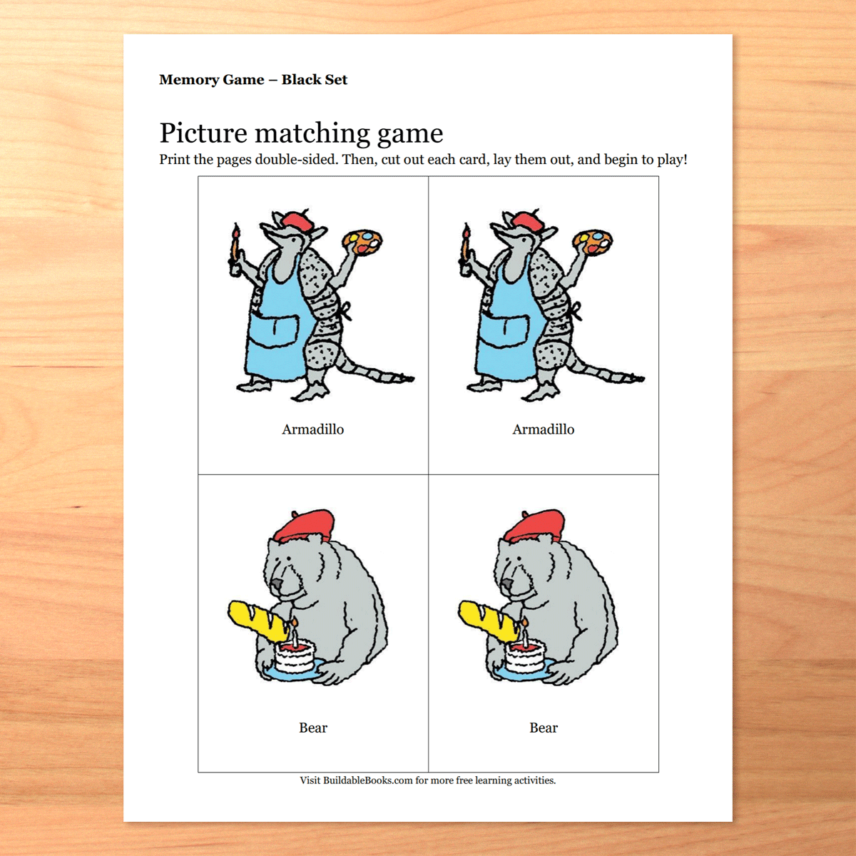 Printable Image Matching Memory Game