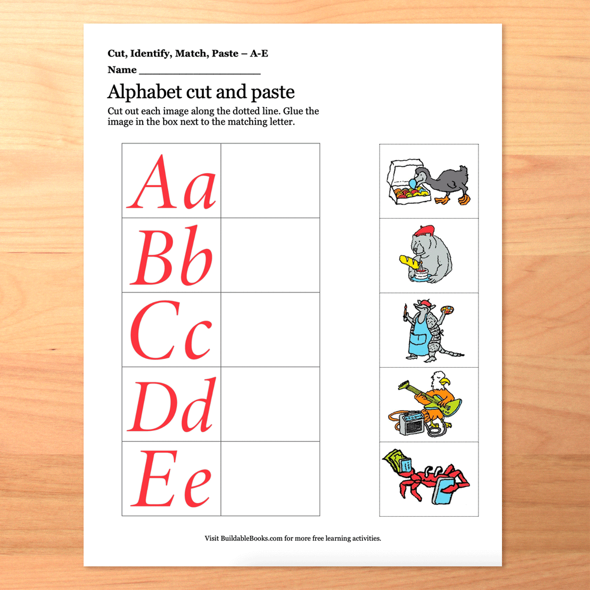 Cut, Match, & Paste ABC Pictures Activity – Printable Letter Recognition Practice